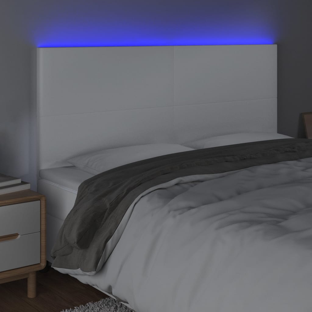sengegavl med LED-lys 180x5x118/128 cm kunstlæder hvid