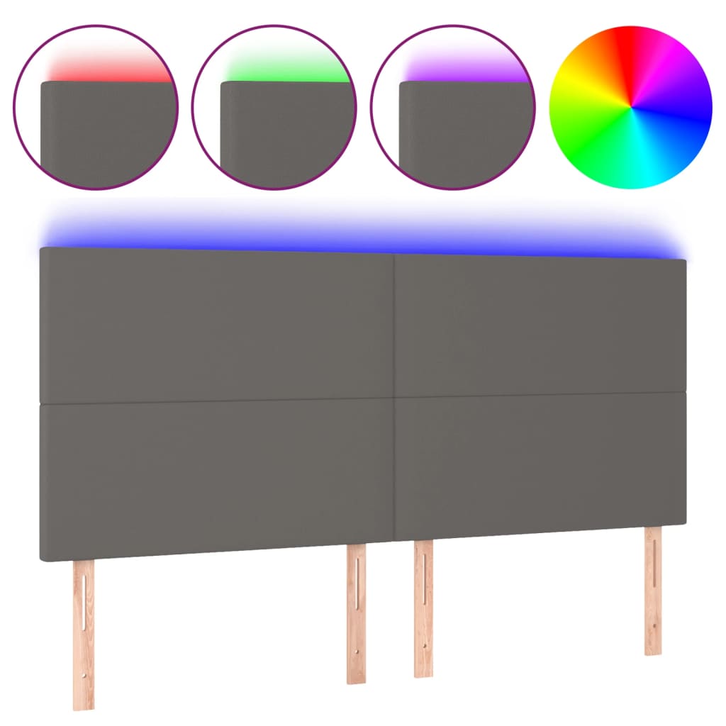 sengegavl med LED-lys 200x5x118/128 cm kunstlæder grå