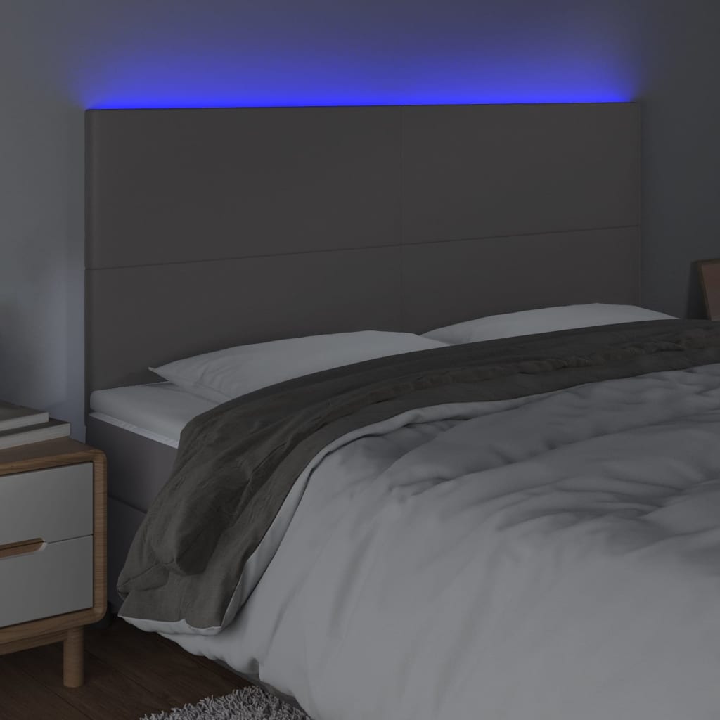 sengegavl med LED-lys 200x5x118/128 cm kunstlæder grå
