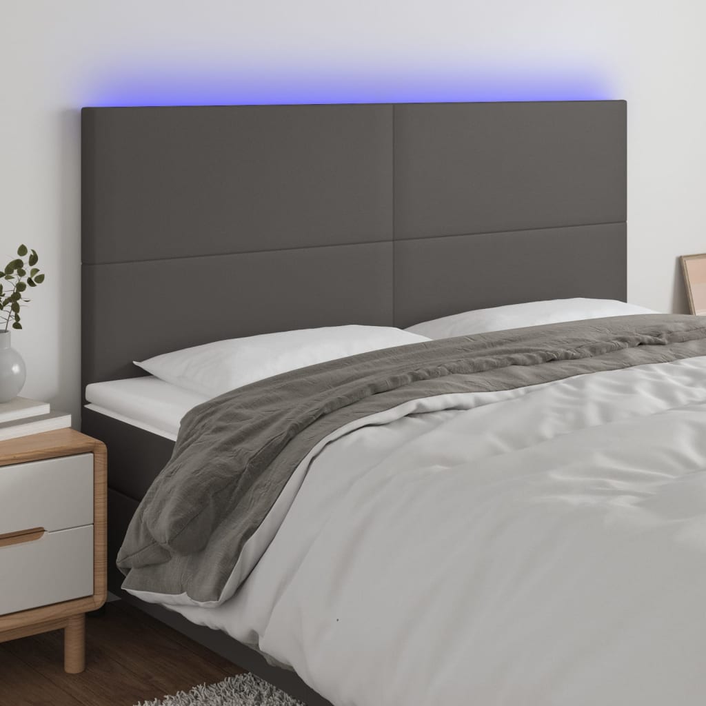 sengegavl med LED-lys 200x5x118/128 cm kunstlæder grå