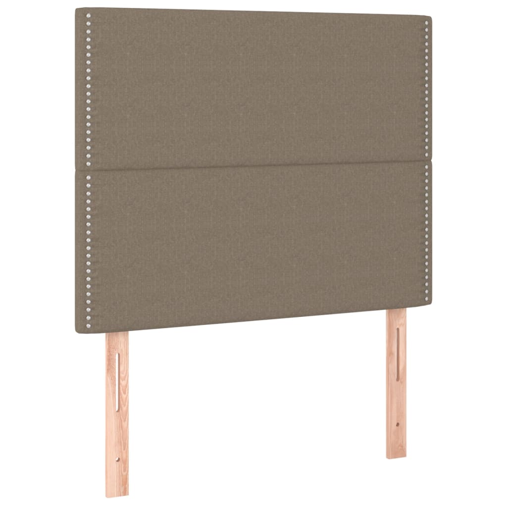sengegavl med LED-lys 90x5x118/128 cm stof gråbrun