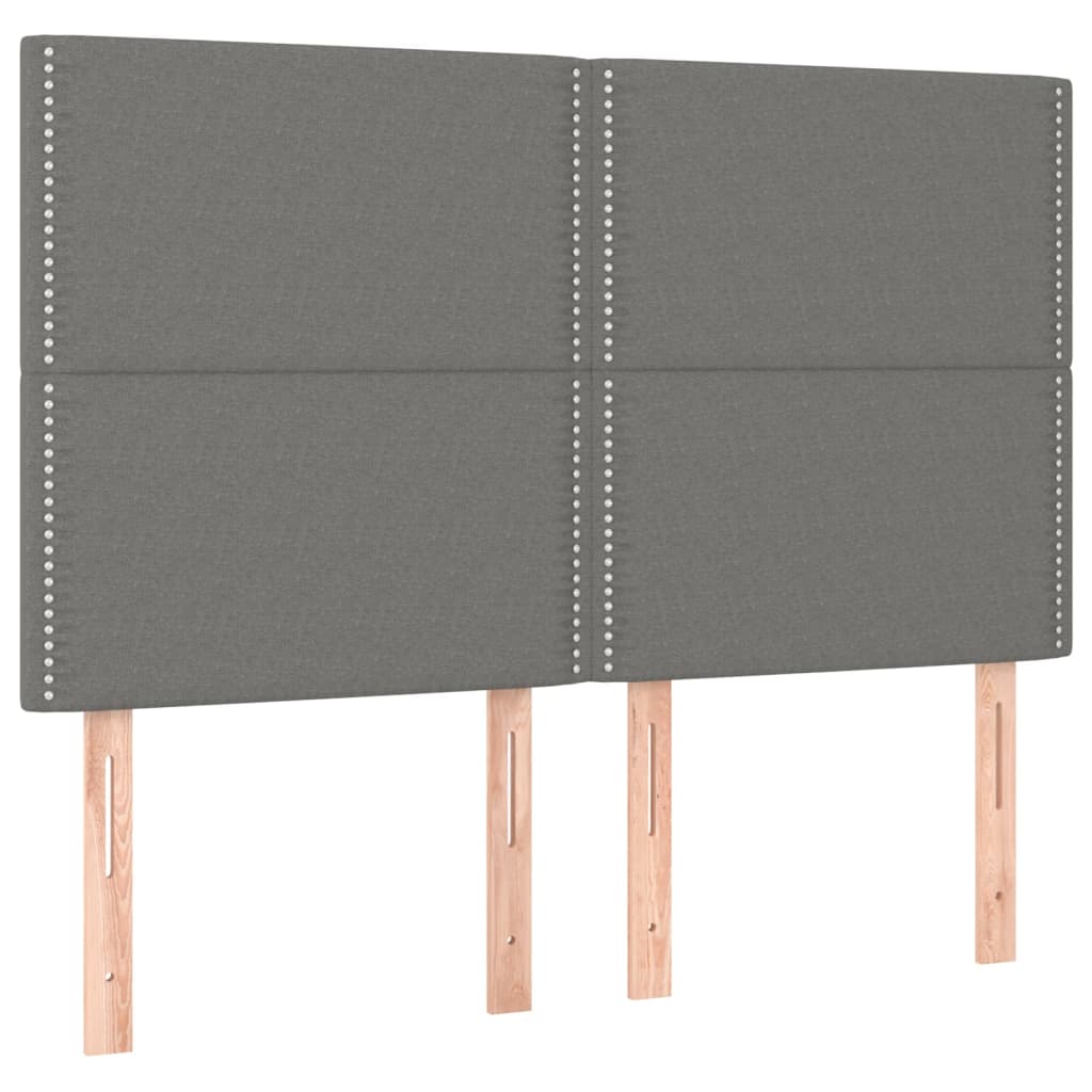 sengegavl med LED-lys 144x5x118/128 cm stof mørkegrå