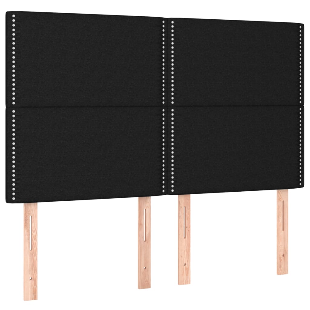 sengegavl med LED-lys 144x5x118/128 cm stof sort