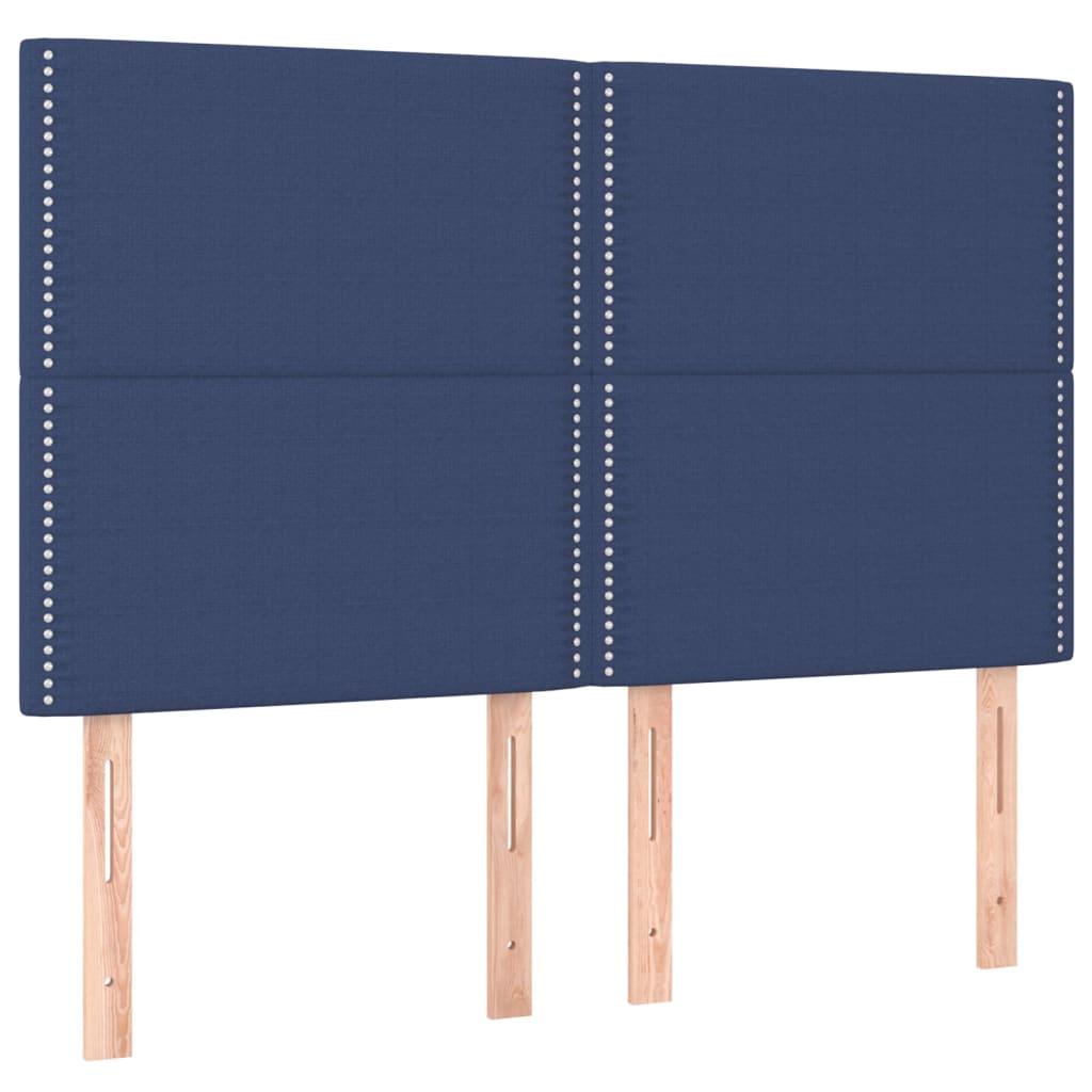 sengegavl med LED-lys 144x5x118/128 cm stof blå