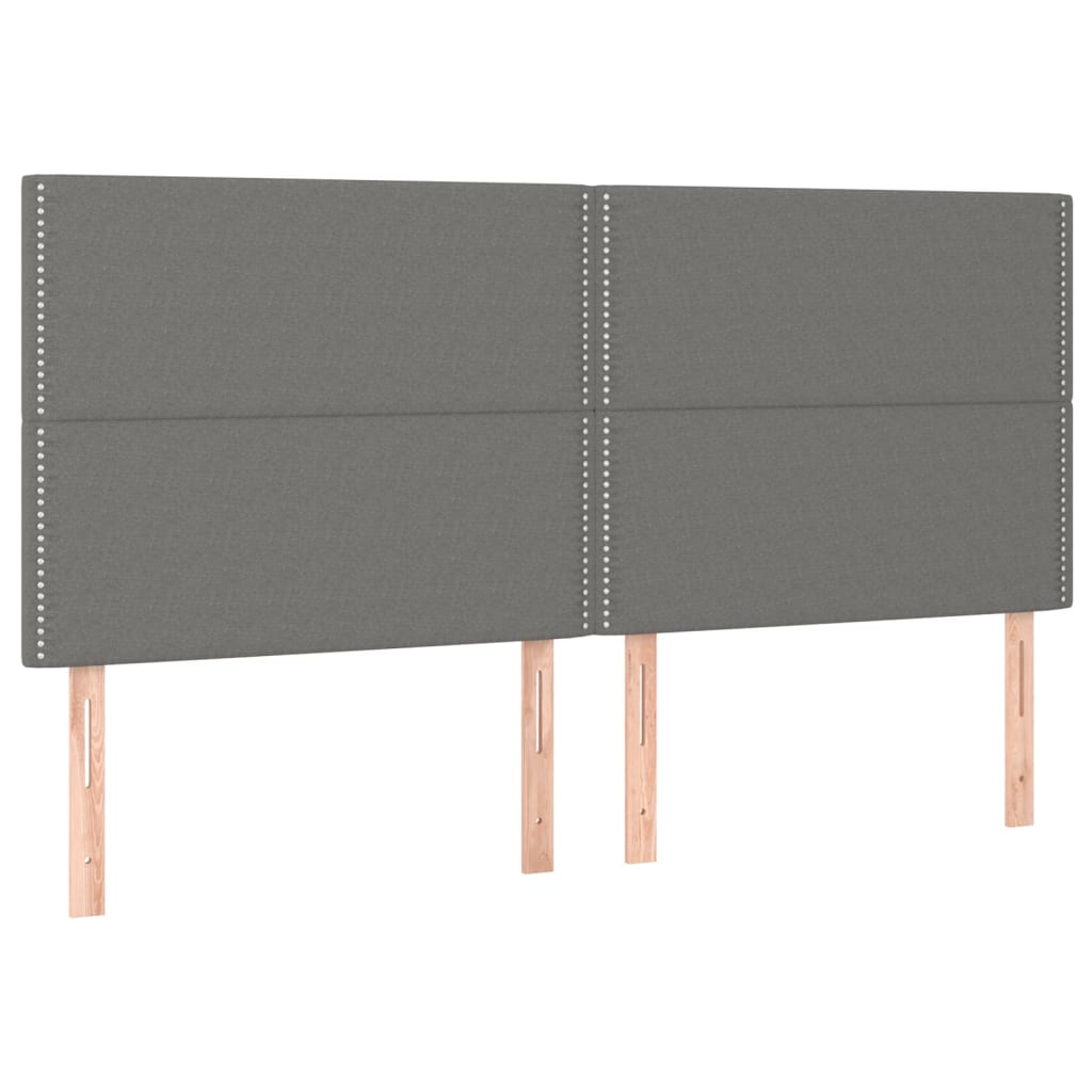 sengegavl med LED-lys 200x5x118/128 cm stof mørkegrå