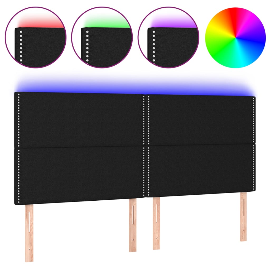 sengegavl med LED-lys 200x5x118/128 cm stof sort