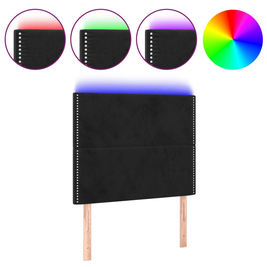 sengegavl med LED-lys 80x5x118/128 cm fløjl sort