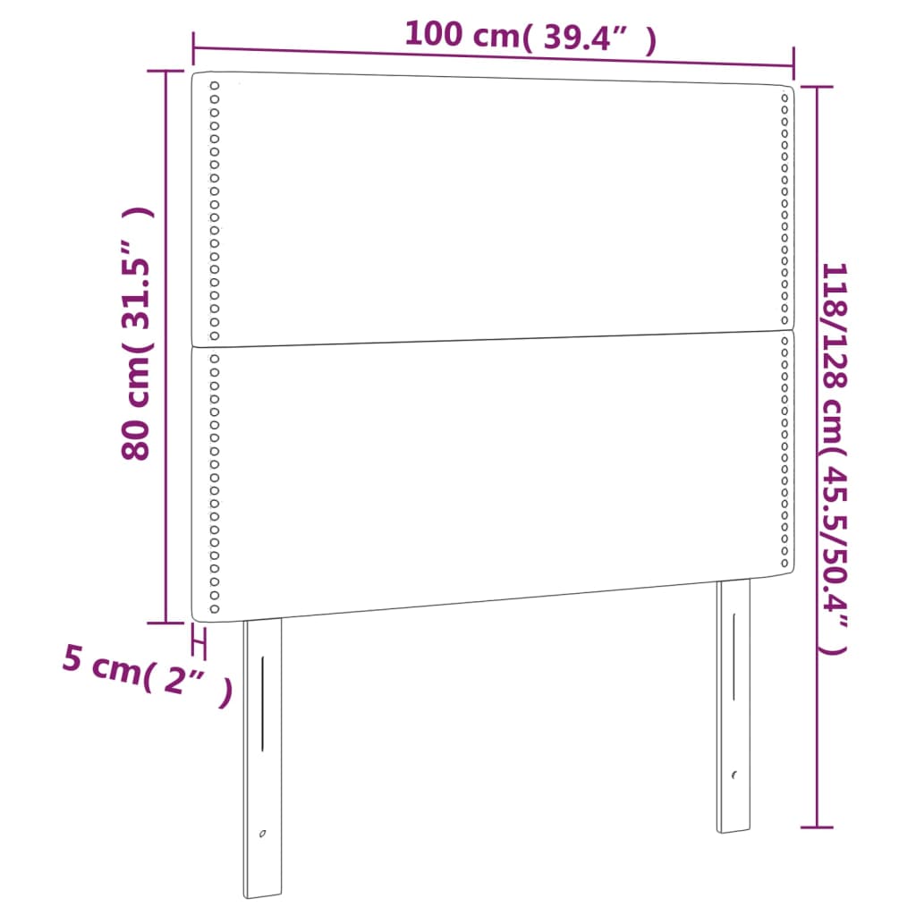sengegavl med LED-lys 100x5x118/128 cm fløjl mørkegrå