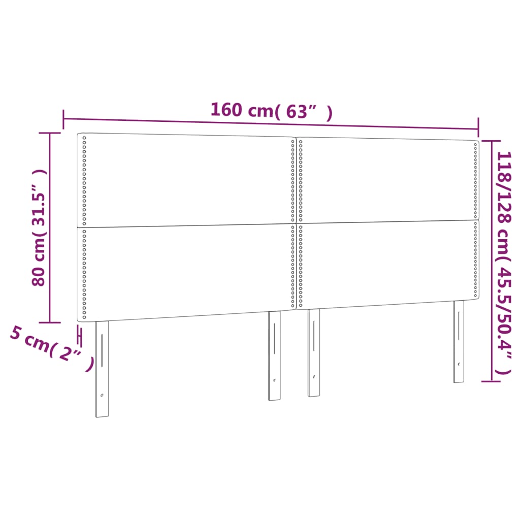 sengegavl med LED-lys 160x5x118/128 cm fløjl mørkegrå