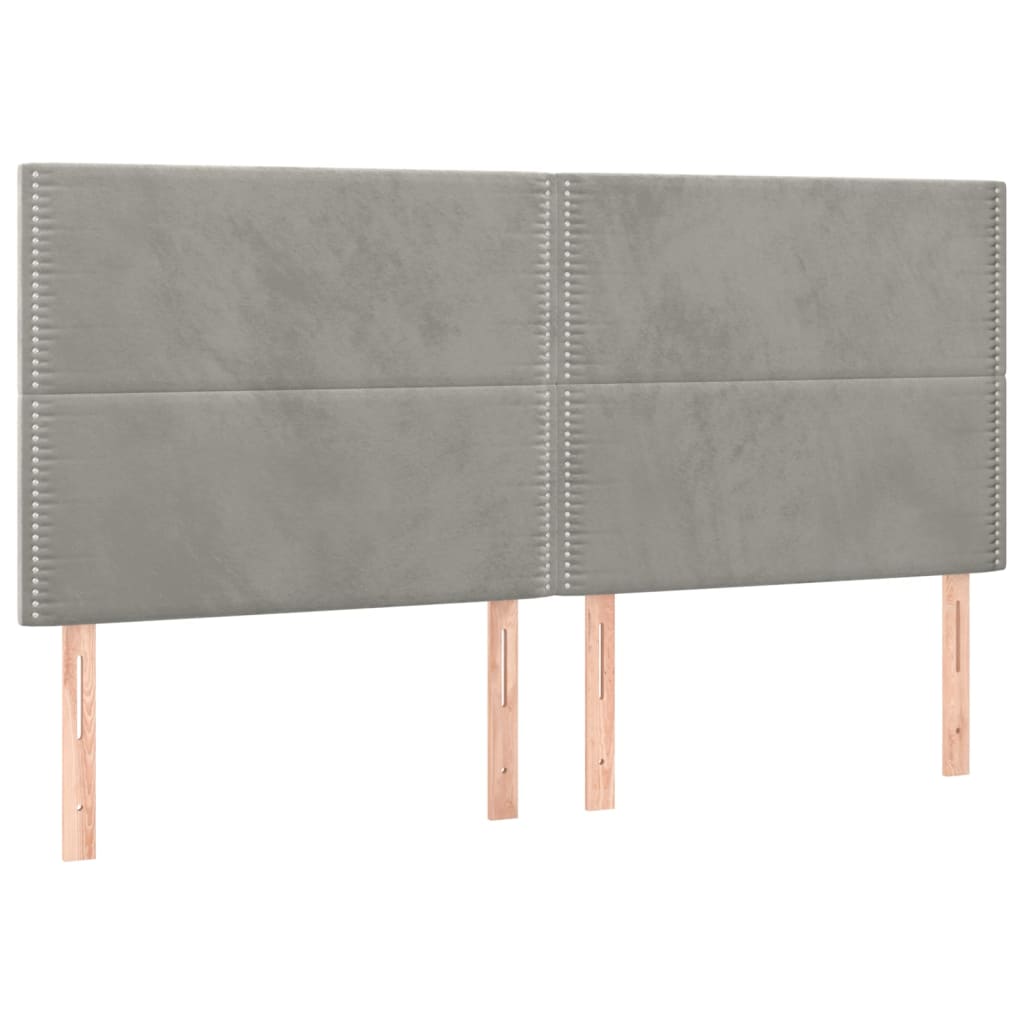 sengegavl med LED-lys 200x5x118/128 cm fløjl lysegrå