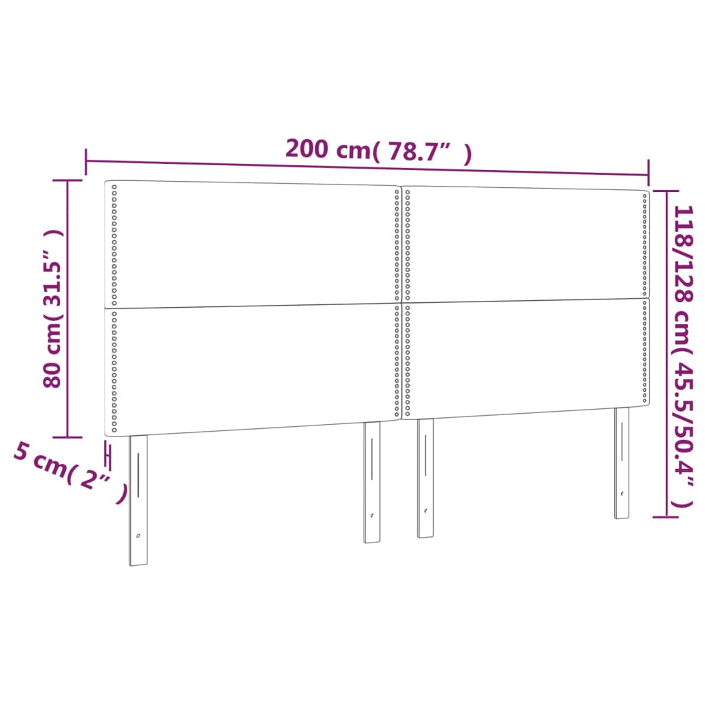 sengegavl med LED-lys 200x5x118/128 cm fløjl sort