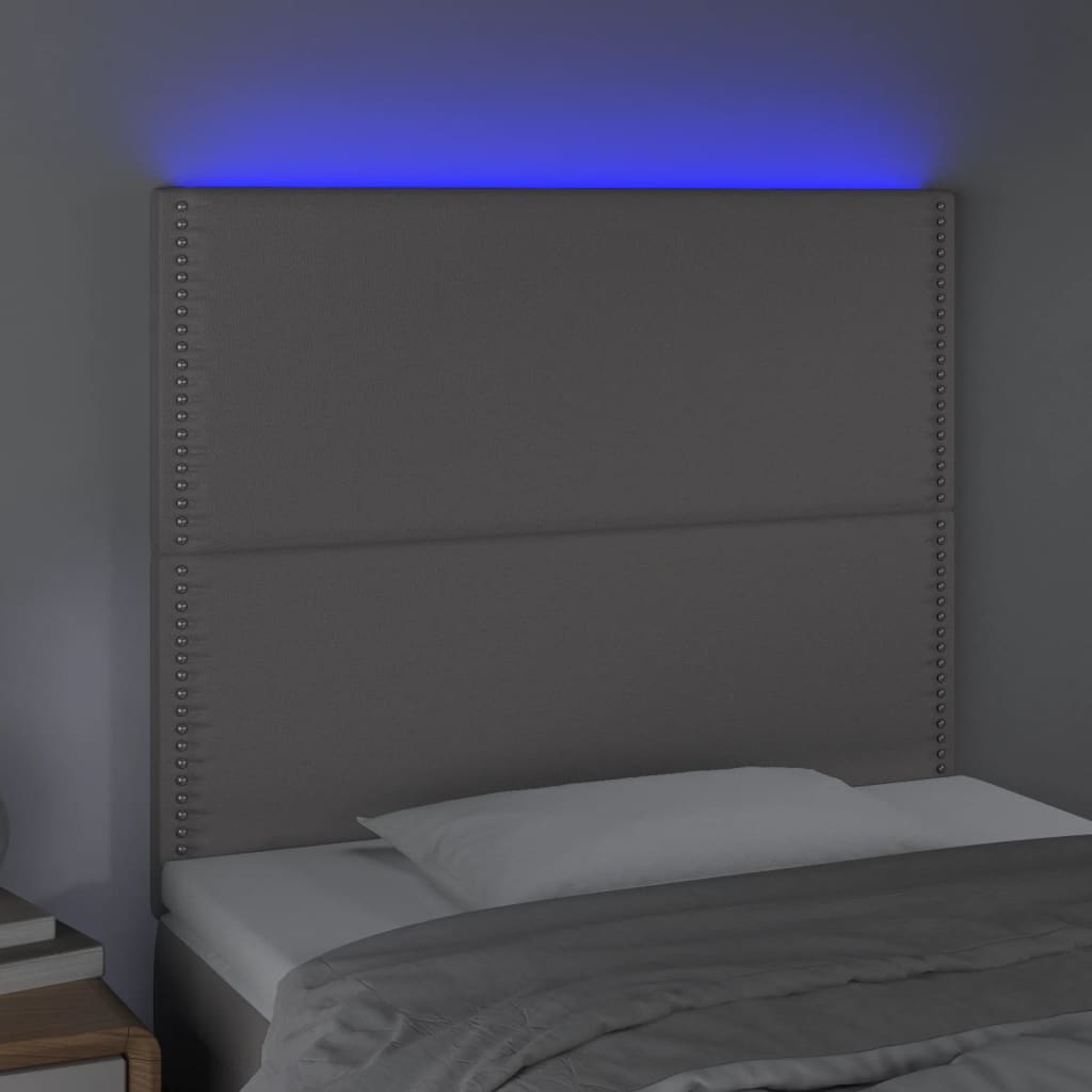 sengegavl med LED-lys 90x5x118/128 cm kunstlæder grå