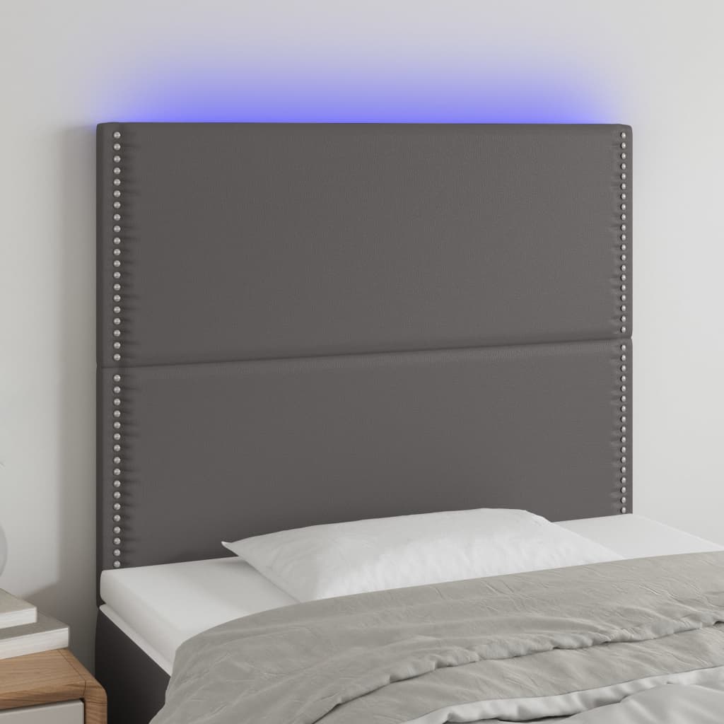 sengegavl med LED-lys 90x5x118/128 cm kunstlæder grå