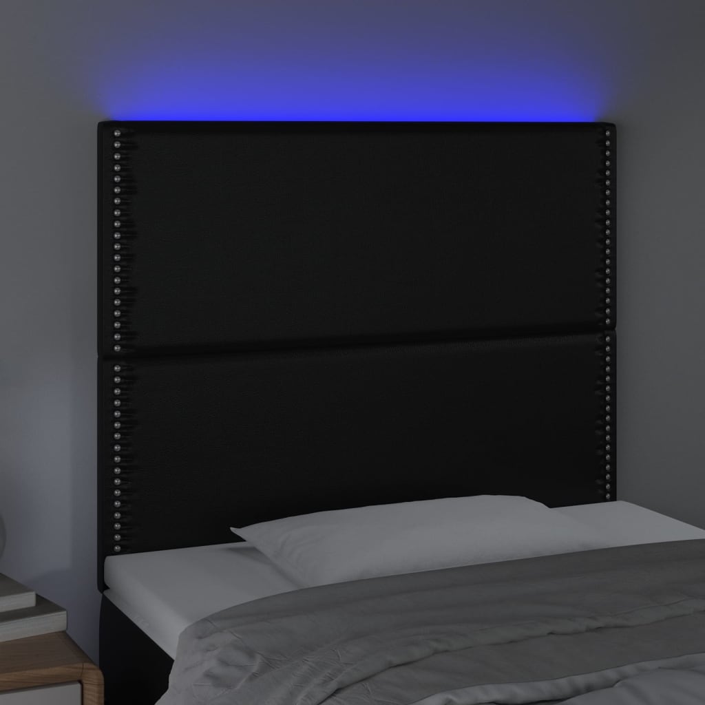 sengegavl med LED-lys 100x5x118/128 cm kunstlæder sort