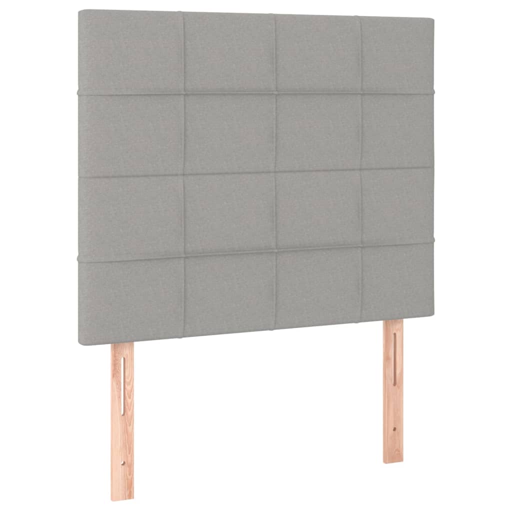 sengegavl med LED-lys 90x5x118/128 cm stof lysegrå