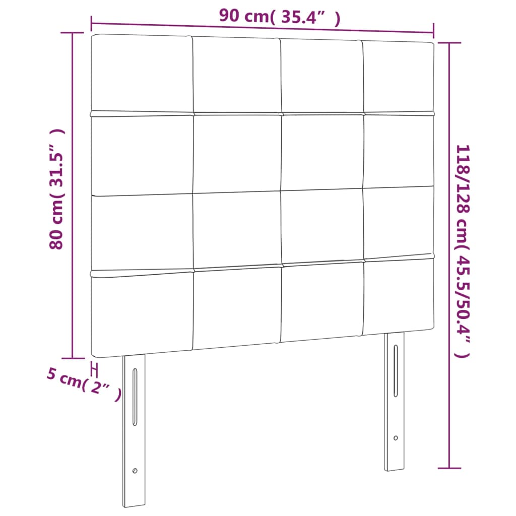 sengegavl med LED-lys 90x5x118/128 cm stof sort