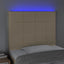 sengegavl med LED-lys 90x5x118/128 cm stof cremefarvet