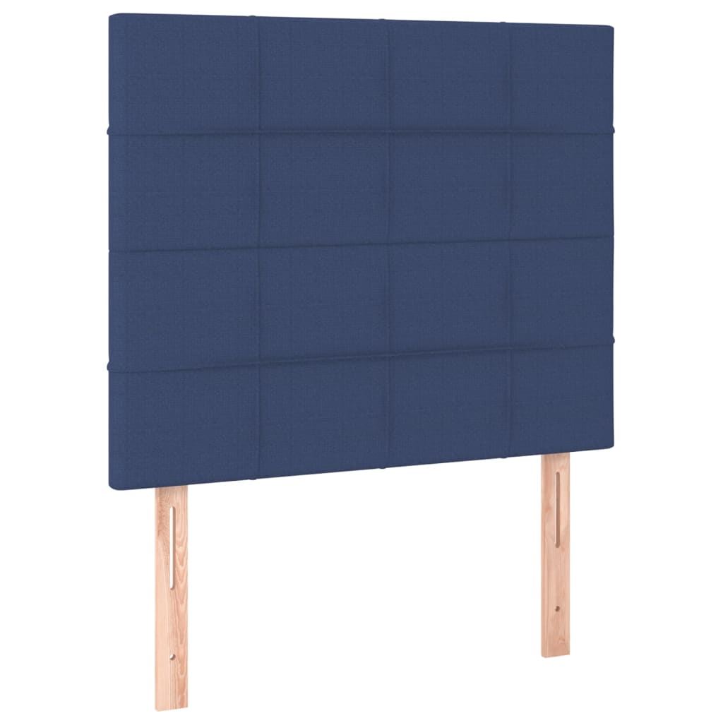 sengegavl med LED-lys 100x5x118/128 cm stof blå