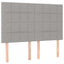 sengegavl med LED-lys 144x5x118/128 cm stof lysegrå