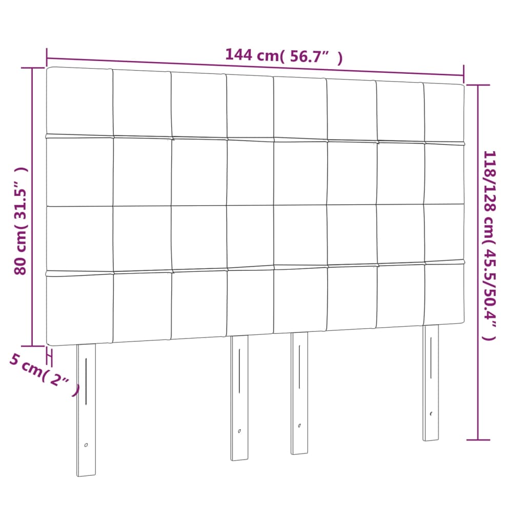 sengegavl med LED-lys 144x5x118/128 cm stof sort