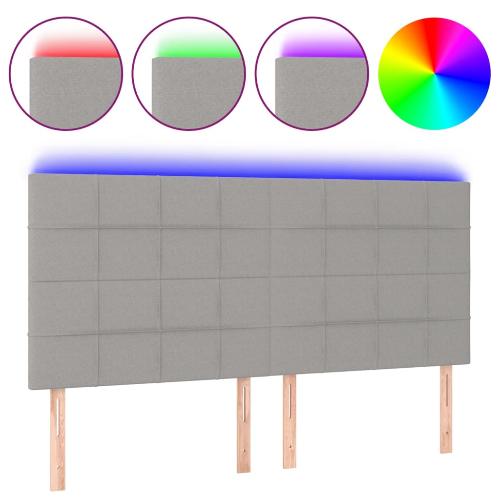 sengegavl med LED-lys 160x5x118/128 cm stof lysegrå