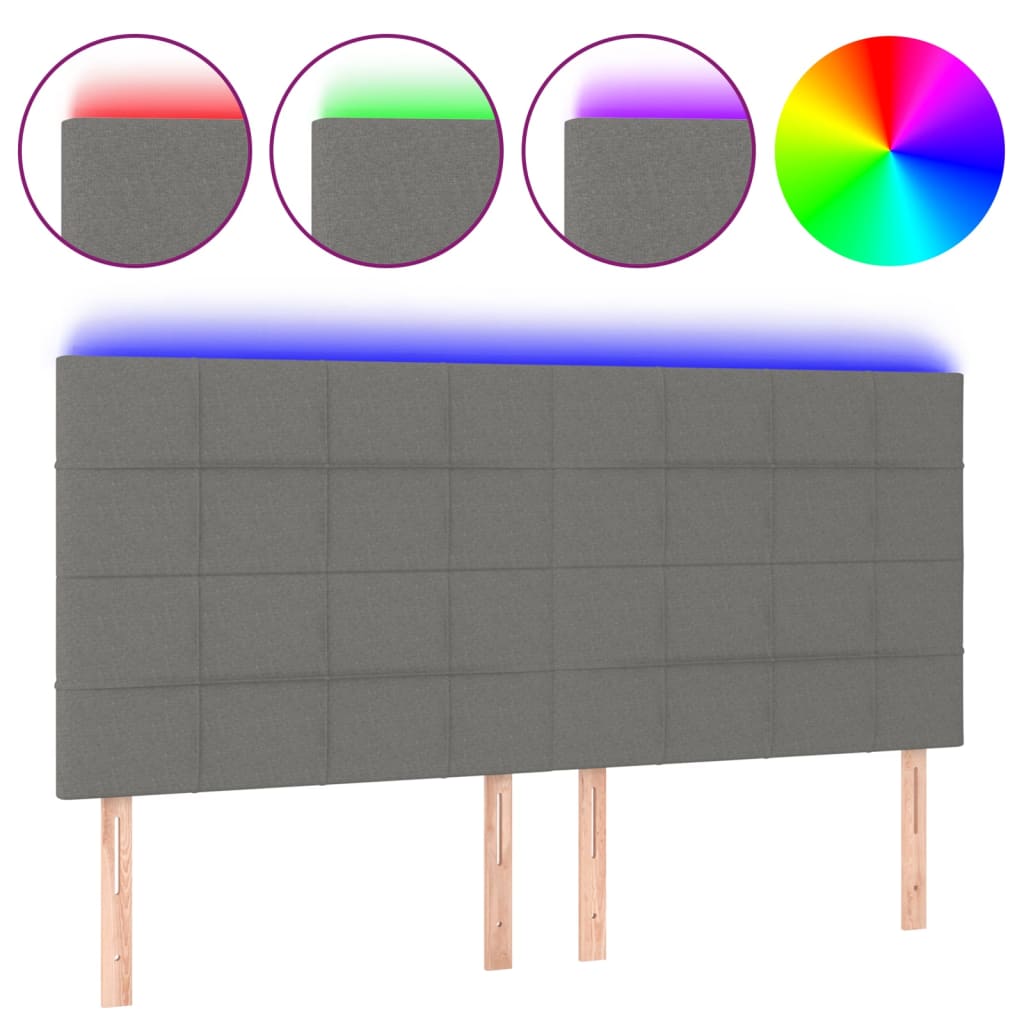 sengegavl med LED-lys 160x5x118/128 cm stof mørkegrå
