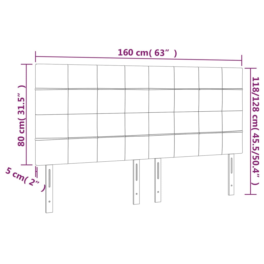sengegavl med LED-lys 160x5x118/128 cm stof mørkegrå