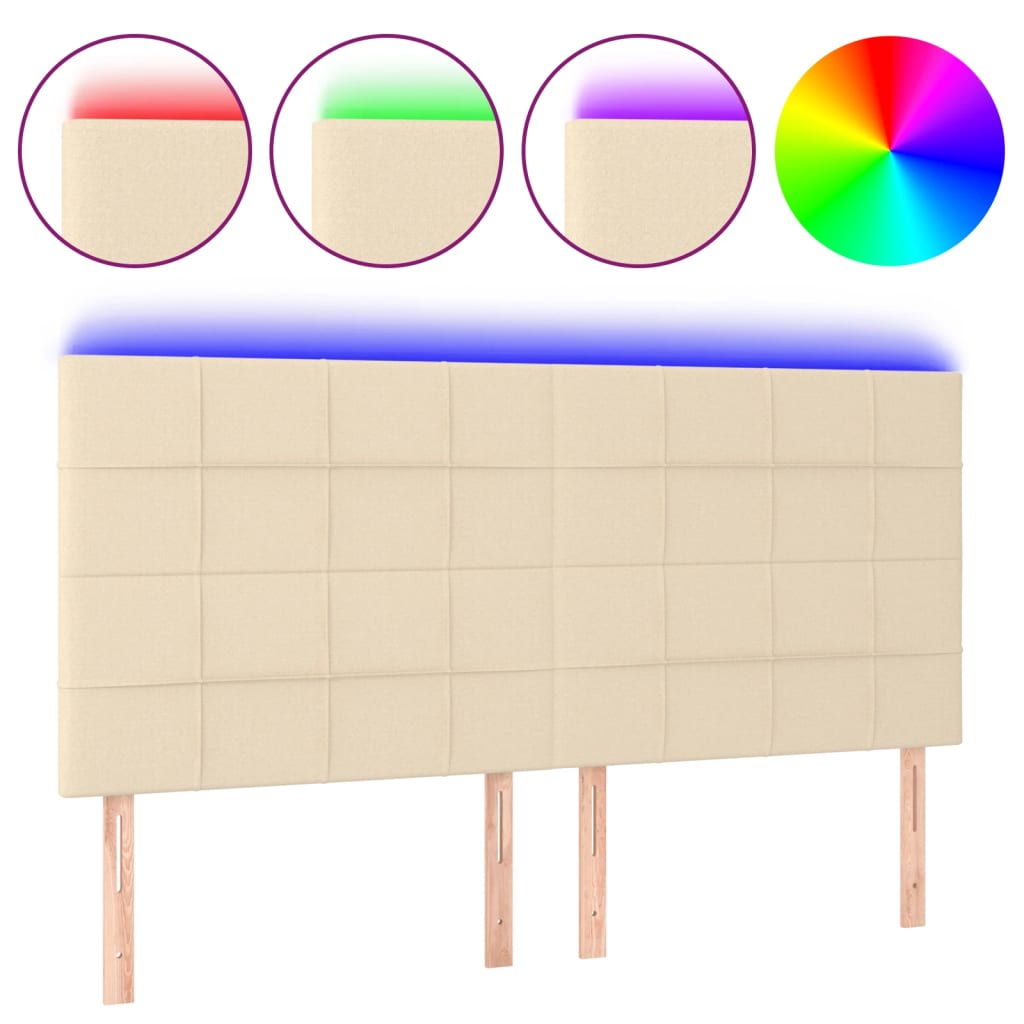 sengegavl med LED-lys 160x5x118/128 cm stof cremefarvet
