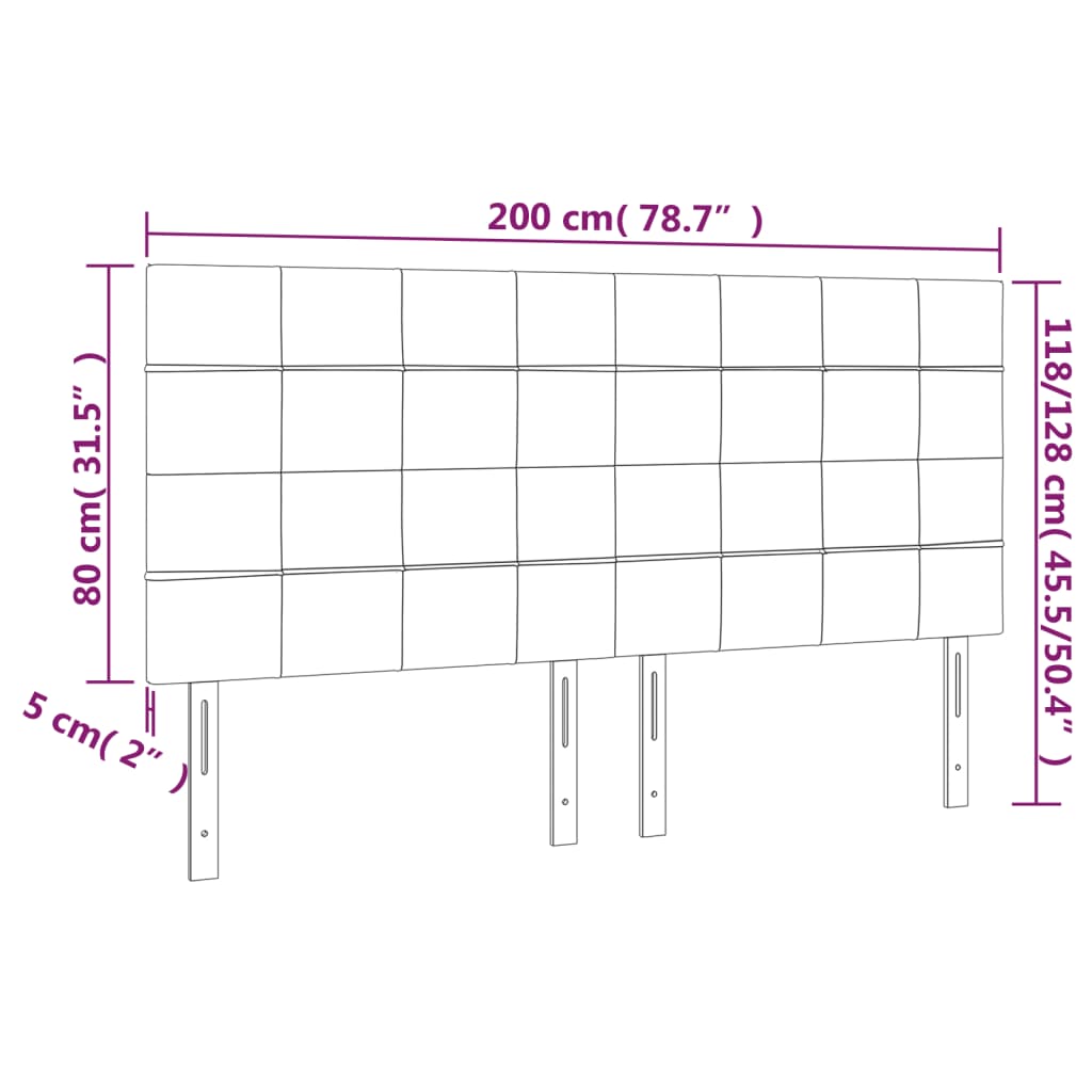 sengegavl med LED-lys 200x5x118/128 cm stof sort
