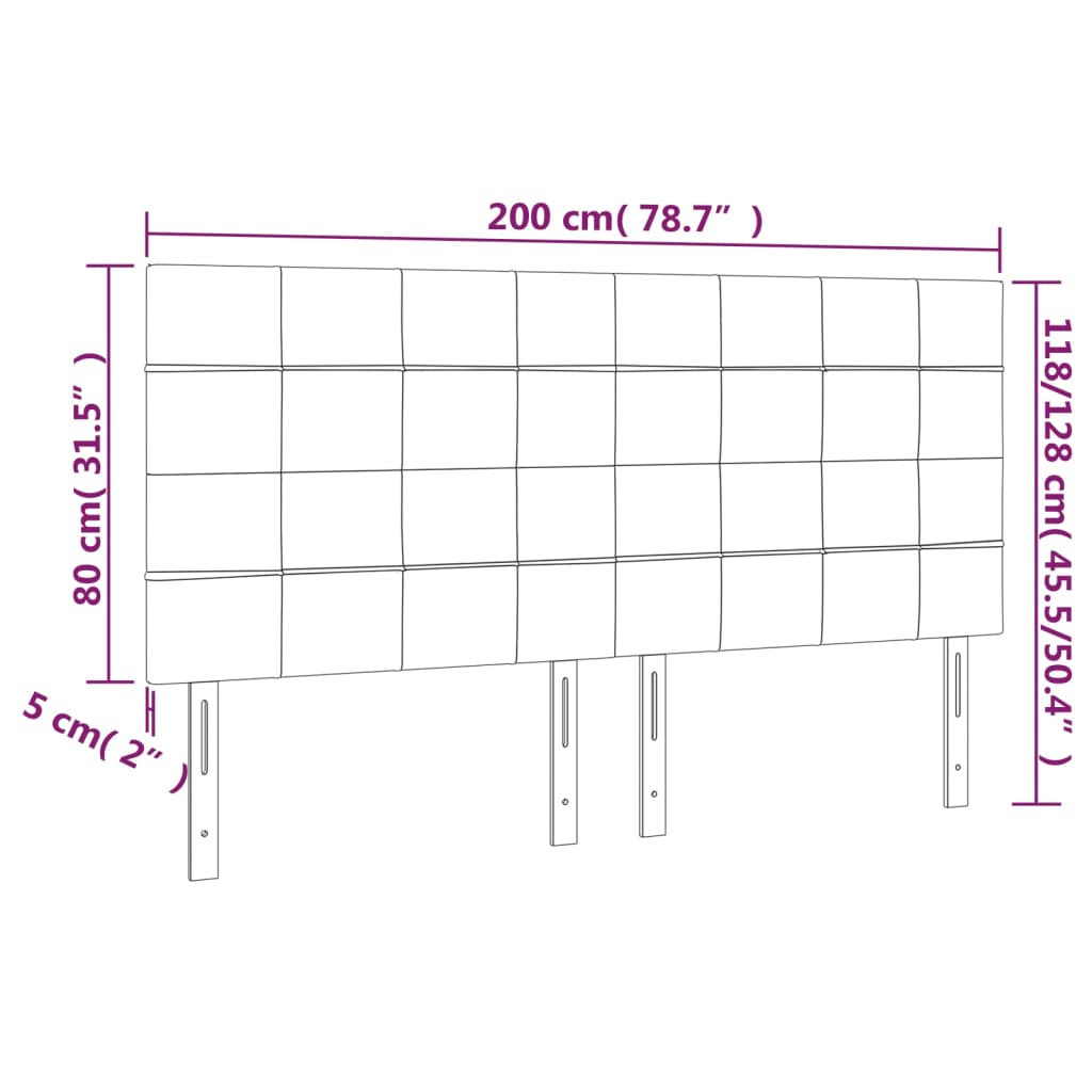 sengegavl med LED-lys 200x5x118/128 cm stof gråbrun