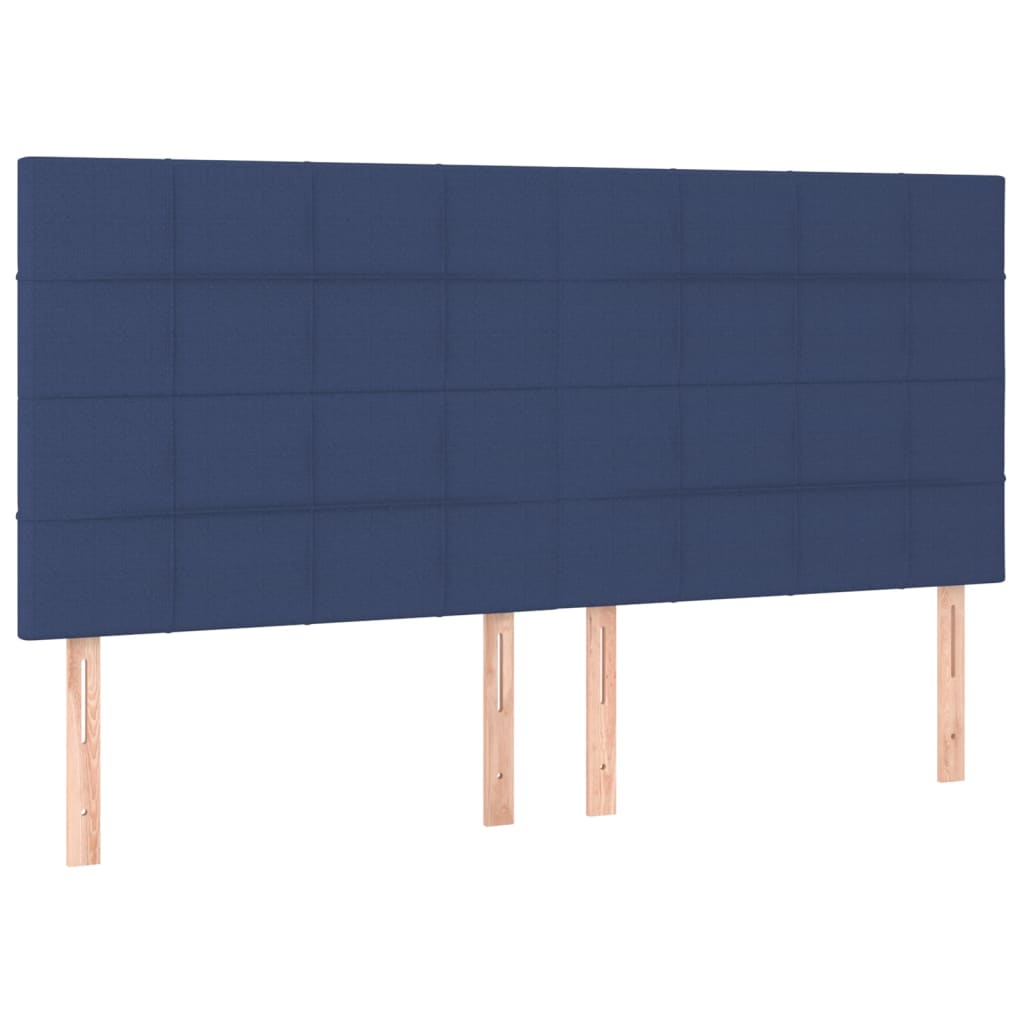 sengegavl med LED-lys 200x5x118/128 cm stof blå