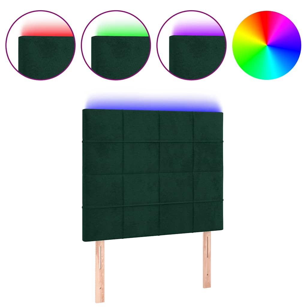 sengegavl med LED-lys 80x5x118/128 cm fløjl mørkegrøn
