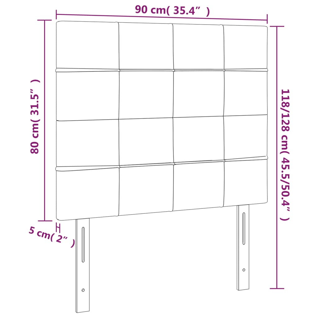 sengegavl med LED-lys 90x5x118/128 cm fløjl sort