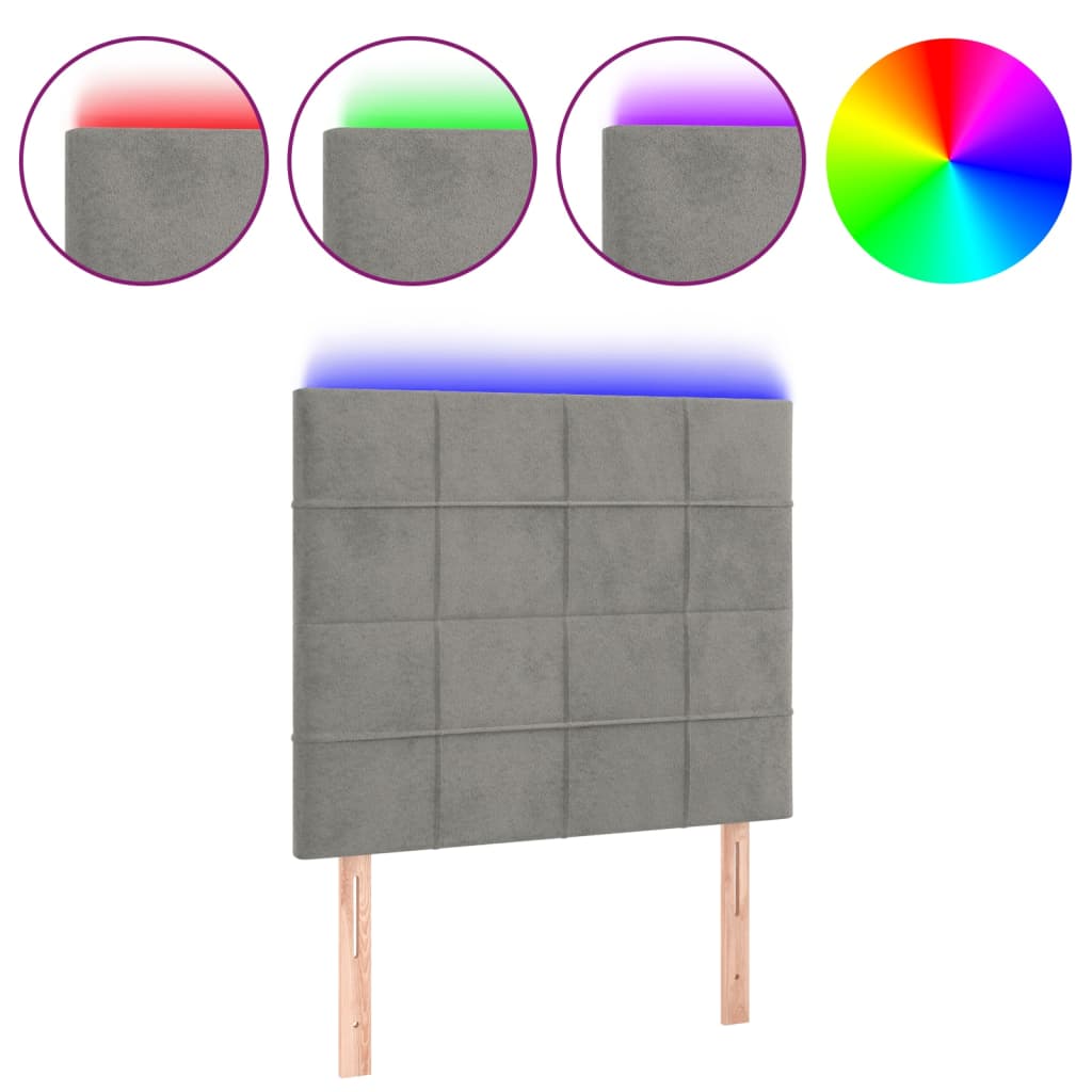 sengegavl med LED-lys 100x5x118/128 cm fløjl lysegrå