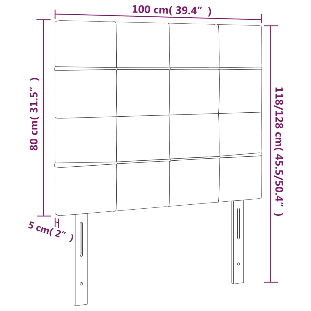 sengegavl med LED-lys 100x5x118/128 cm fløjl mørkegrå