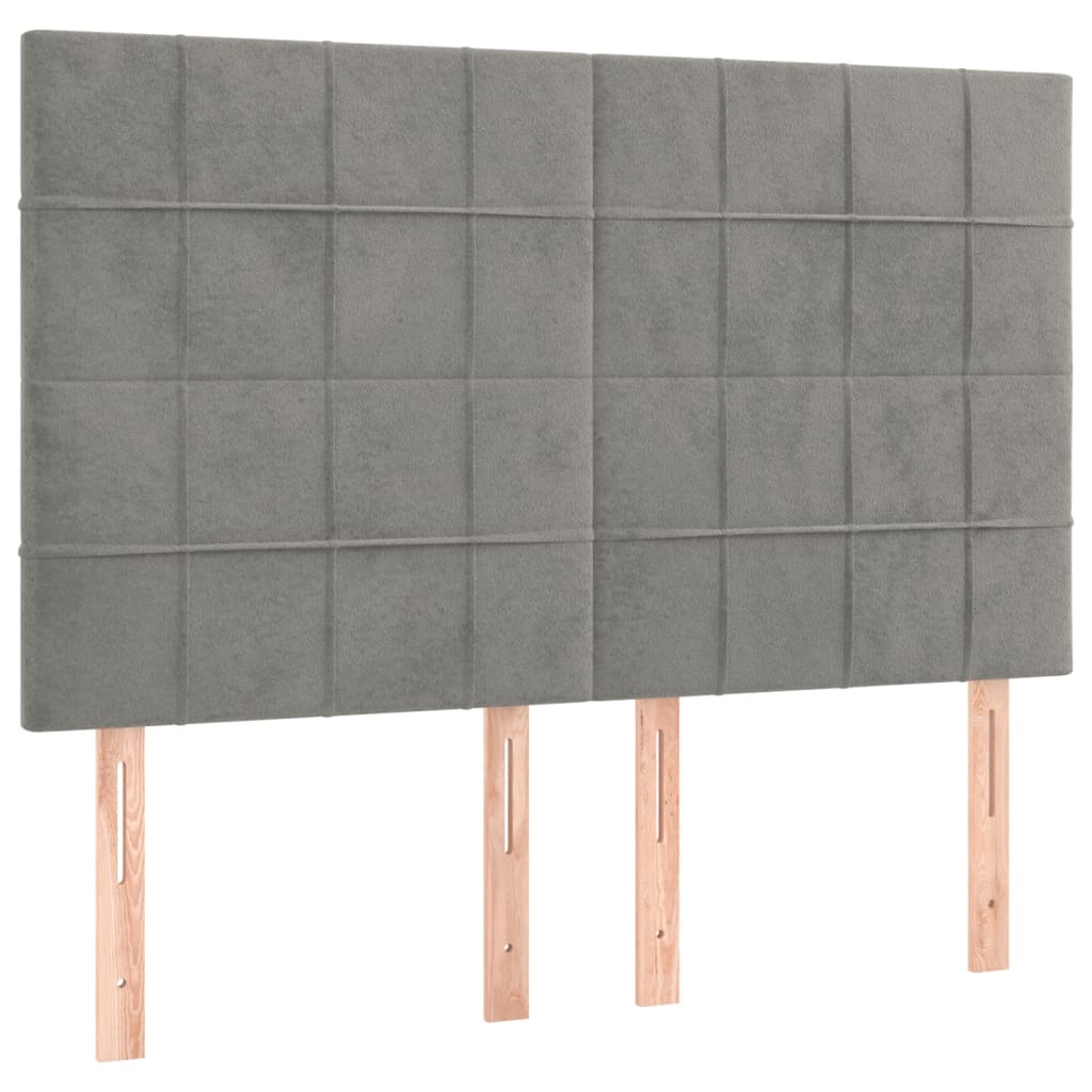 sengegavl med LED-lys 144x5x118/128 cm fløjl lysegrå