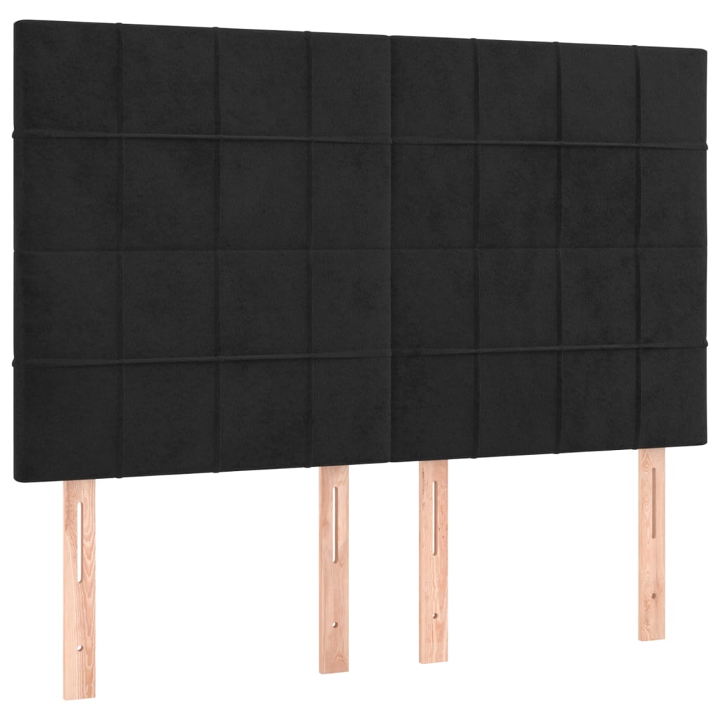 sengegavl med LED-lys 144x5x118/128 cm fløjl sort