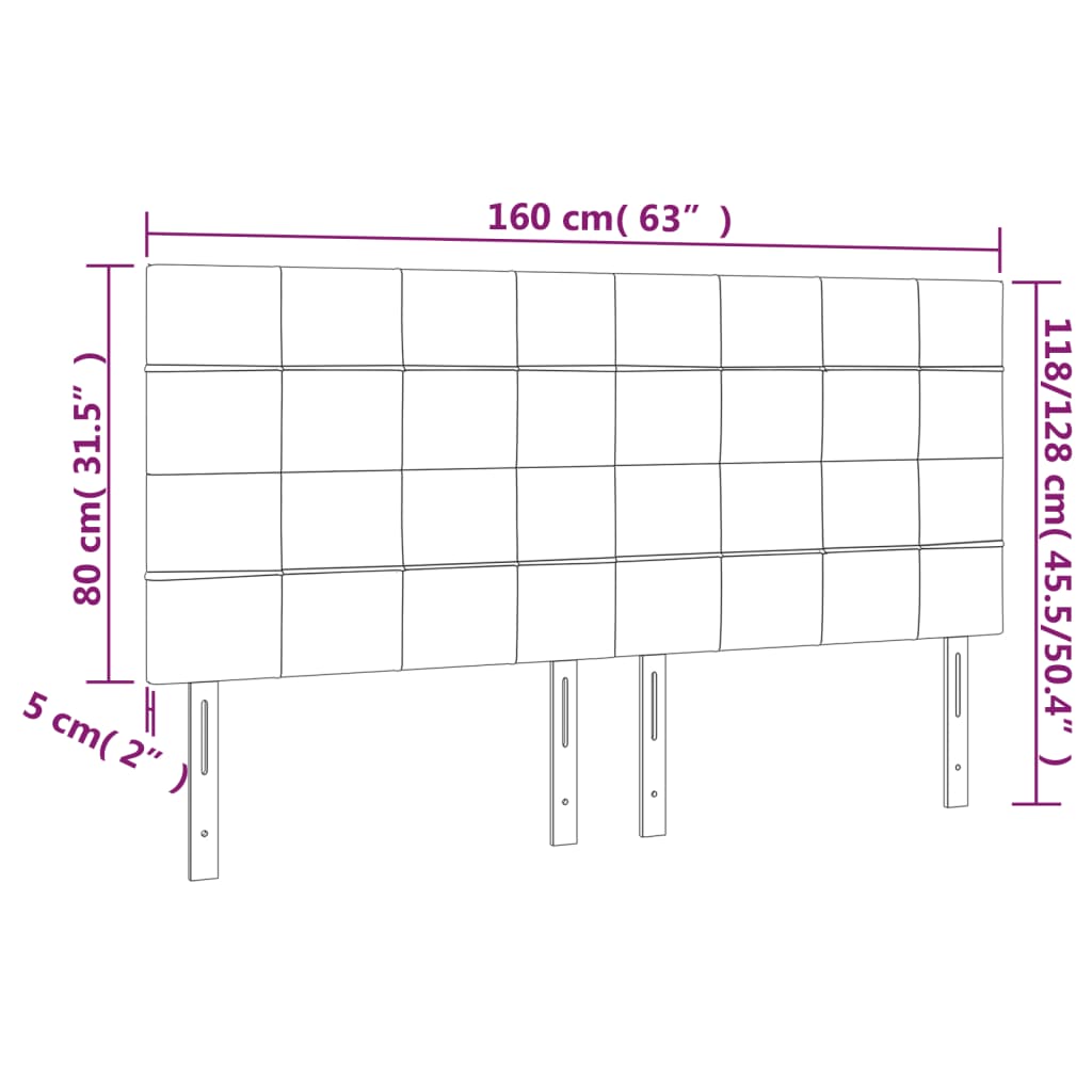sengegavl med LED-lys 160x5x118/128 cm fløjl lysegrå