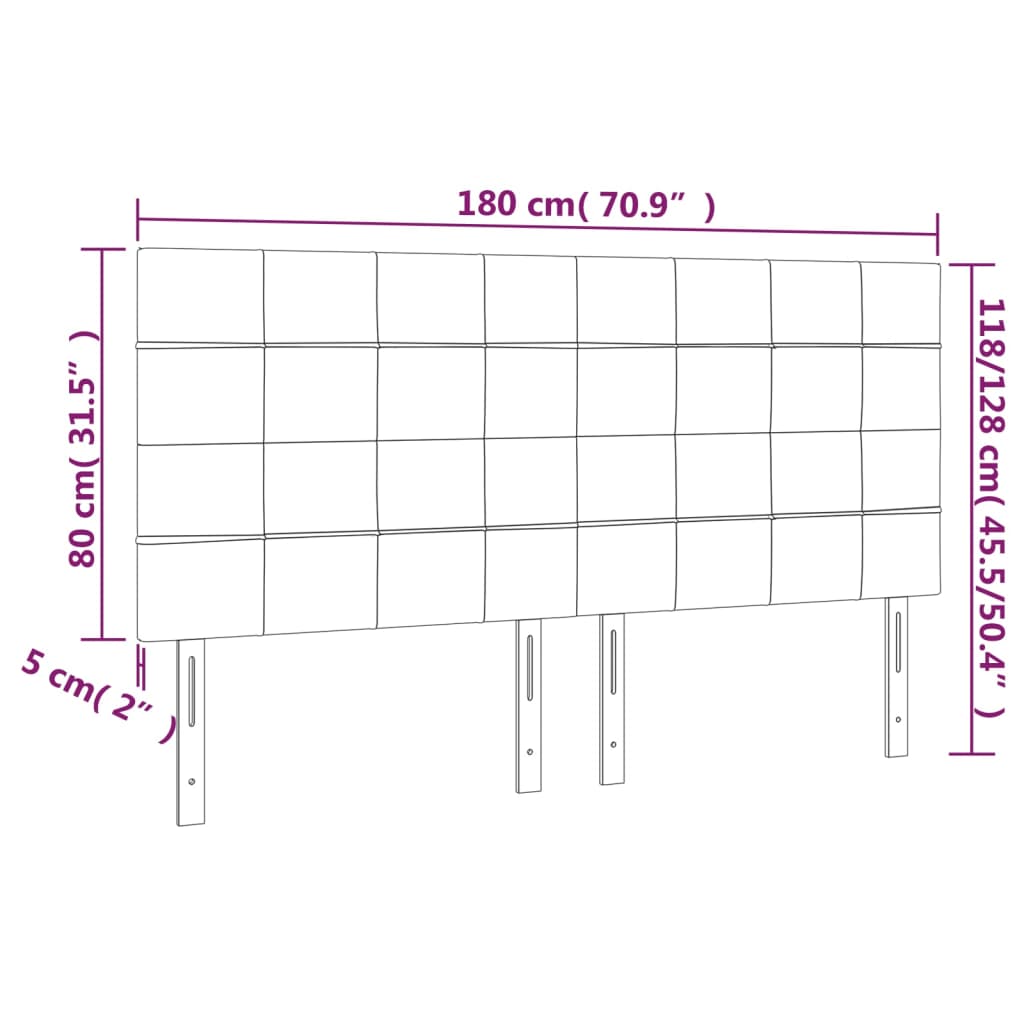 sengegavl med LED-lys 180x5x118/128 cm fløjl sort
