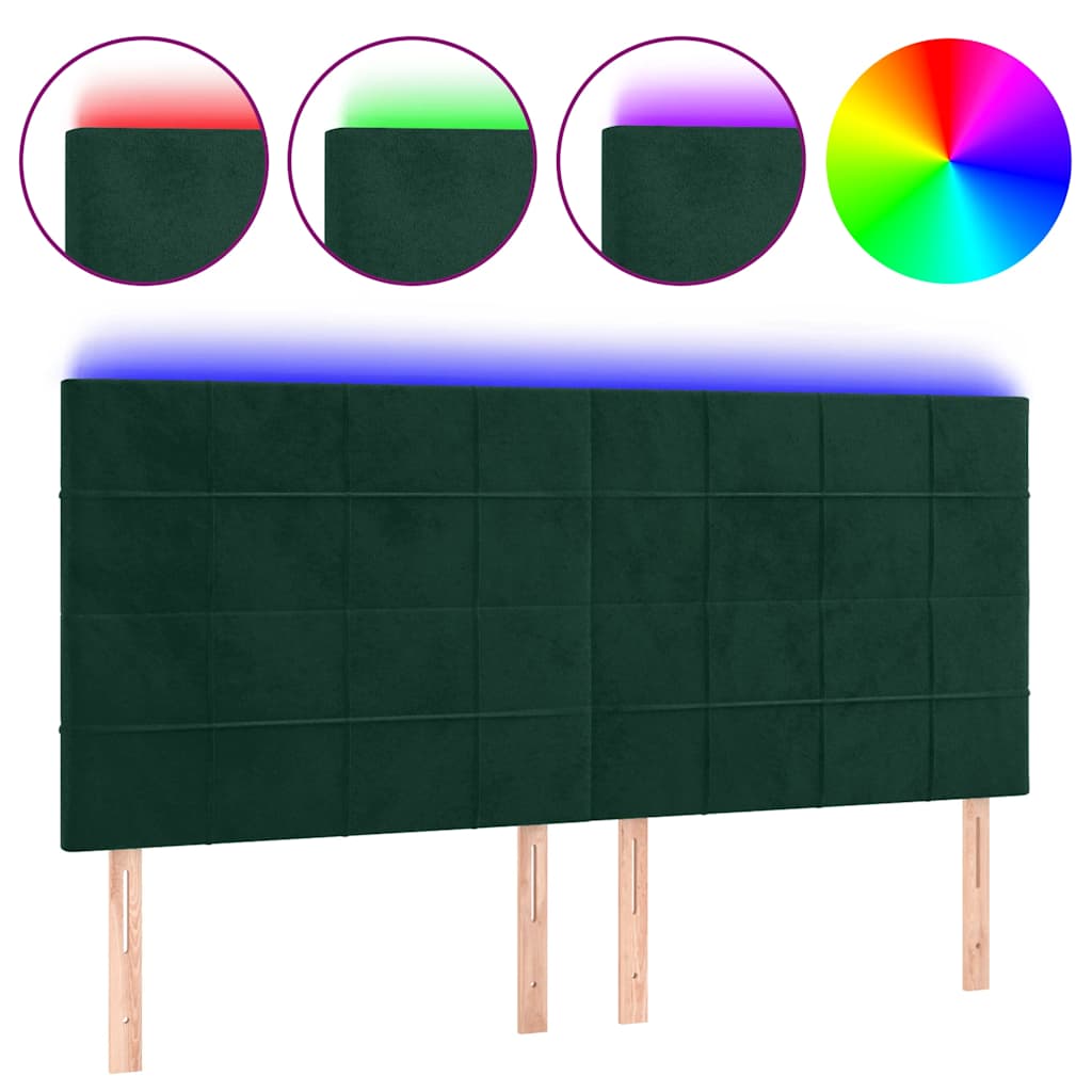sengegavl med LED-lys 180x5x118/128 cm fløjl mørkegrøn
