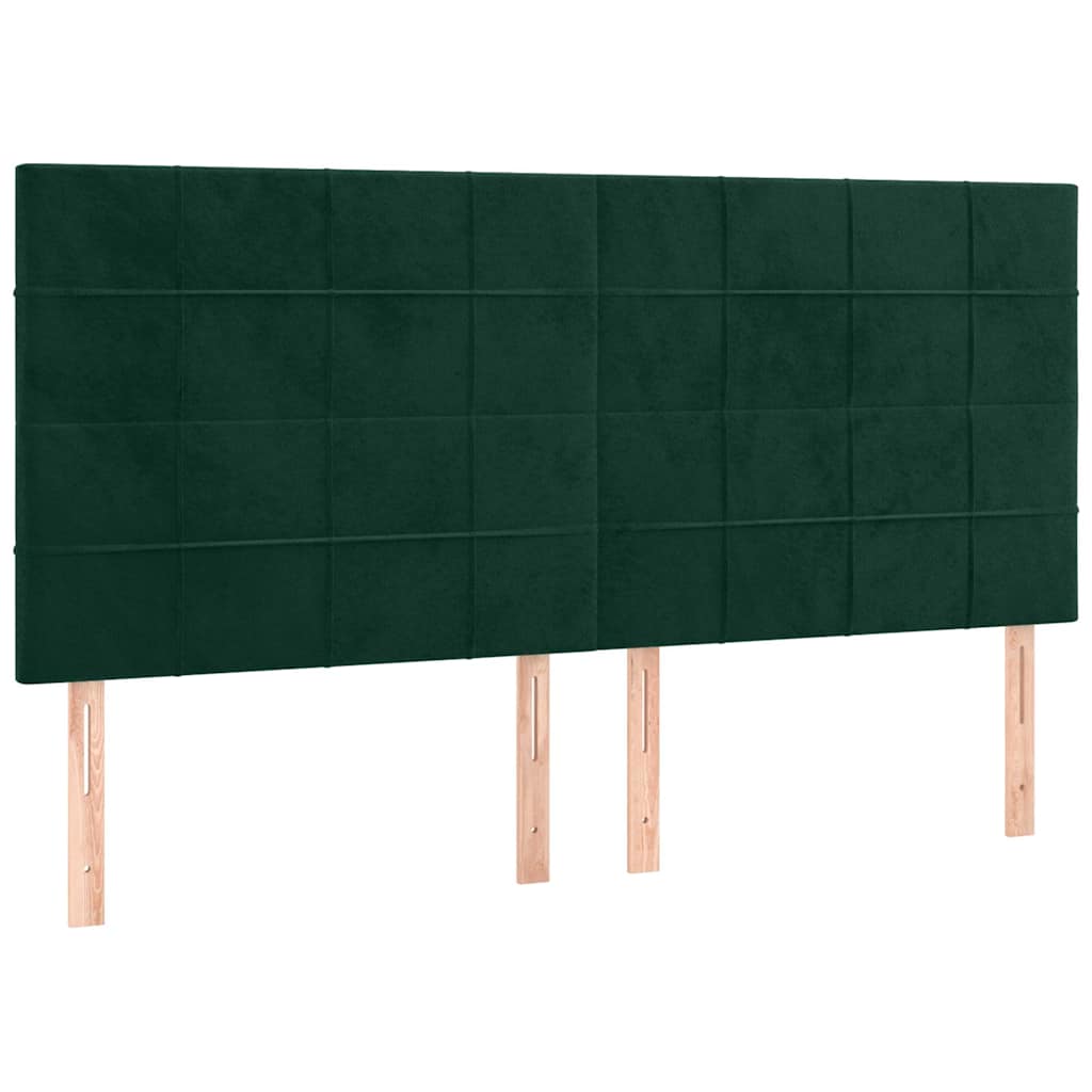 sengegavl med LED-lys 180x5x118/128 cm fløjl mørkegrøn