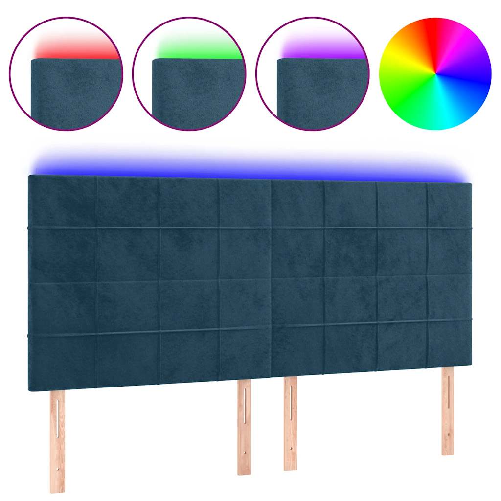sengegavl med LED-lys 200x5x118/128 cm fløjl mørkeblå