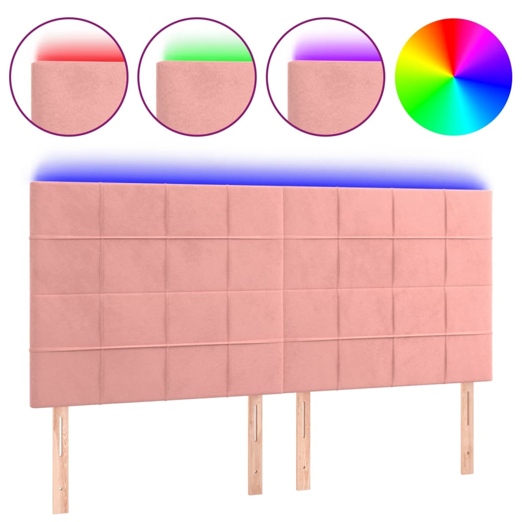sengegavl med LED-lys 200x5x118/128 cm fløjl lyserød