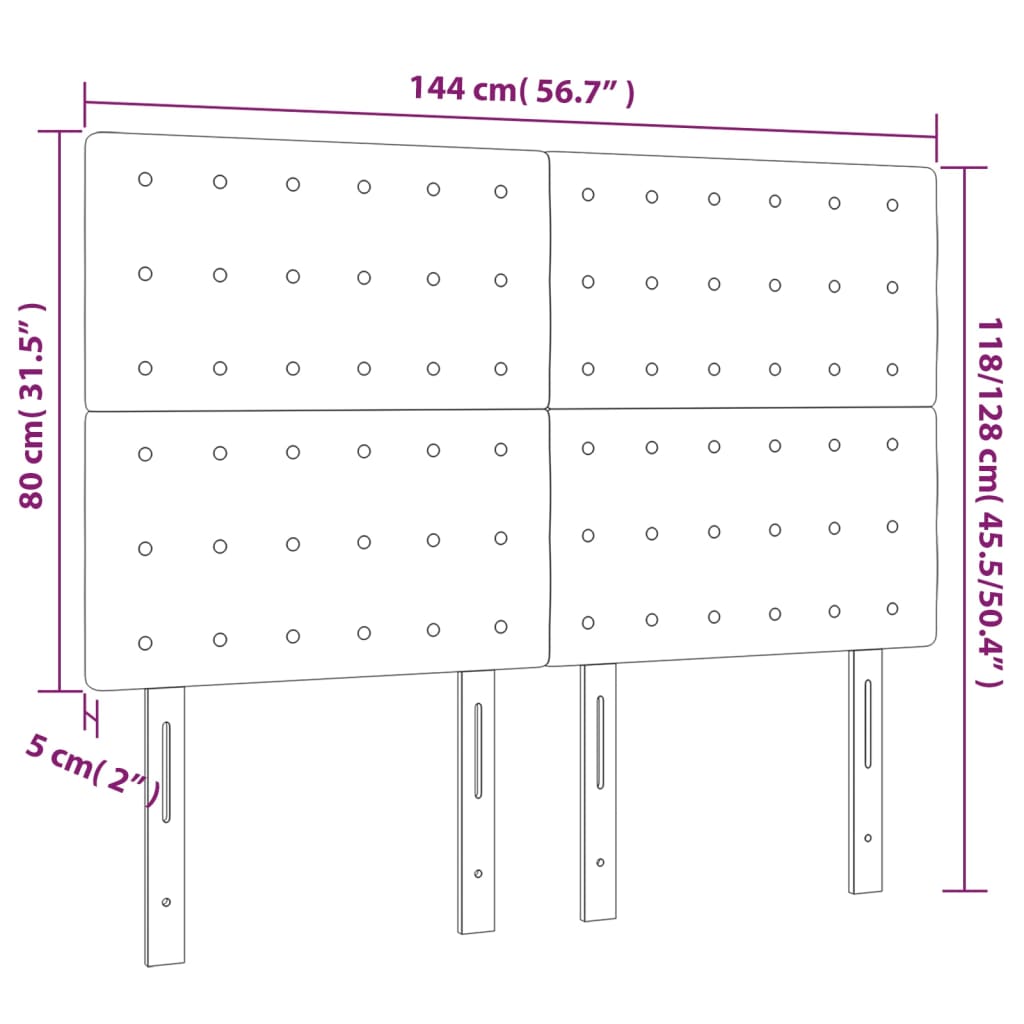 sengegavl med LED-lys 144x5x118/128 cm kunstlæder sort