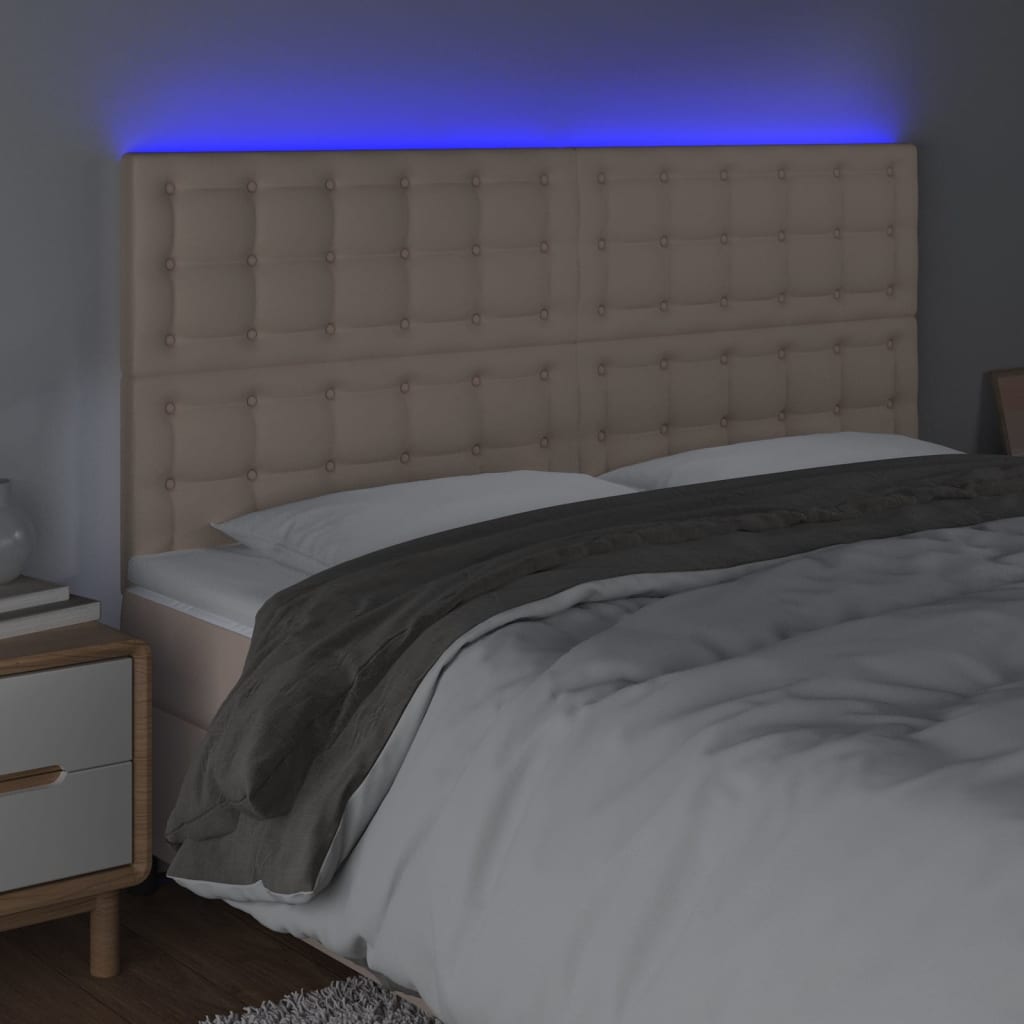 sengegavl med LED-lys 160x5x118/128 cm kunstlæder cappuccino