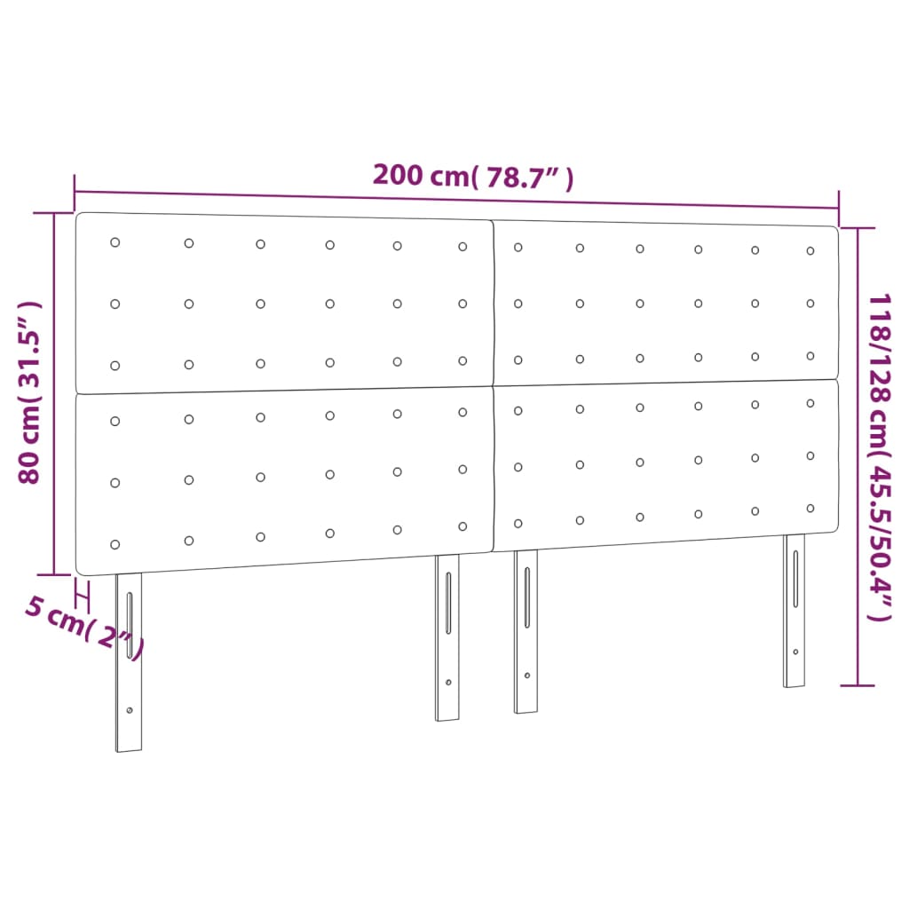 sengegavl med LED-lys 200x5x118/128 cm kunstlæder sort