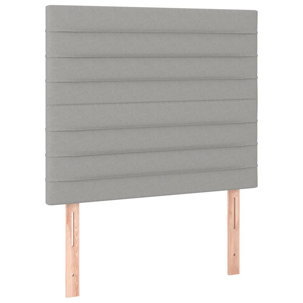 sengegavl med LED-lys 80x5x118/128 cm stof lysegrå