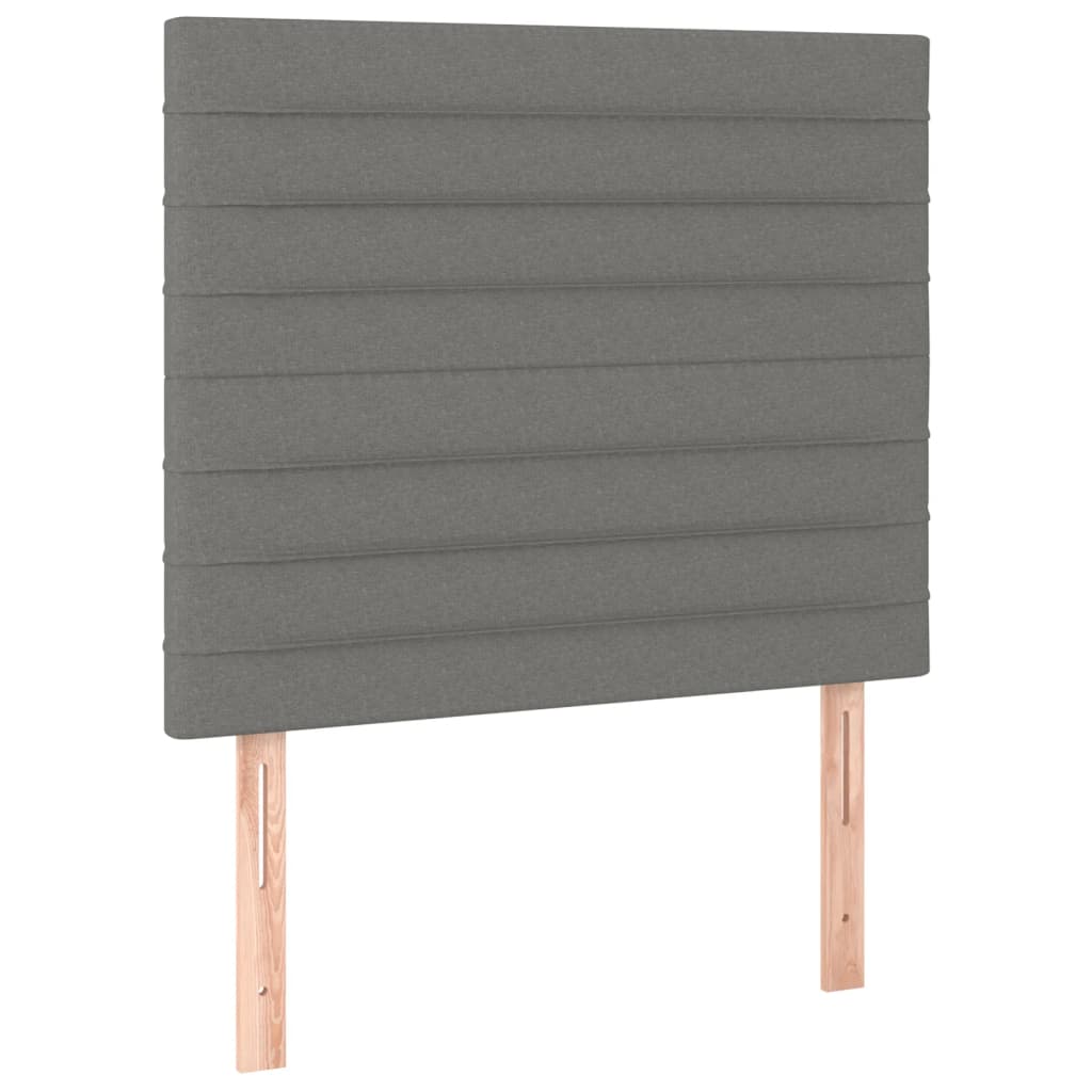 sengegavl med LED-lys 90x5x118/128 cm stof mørkegrå