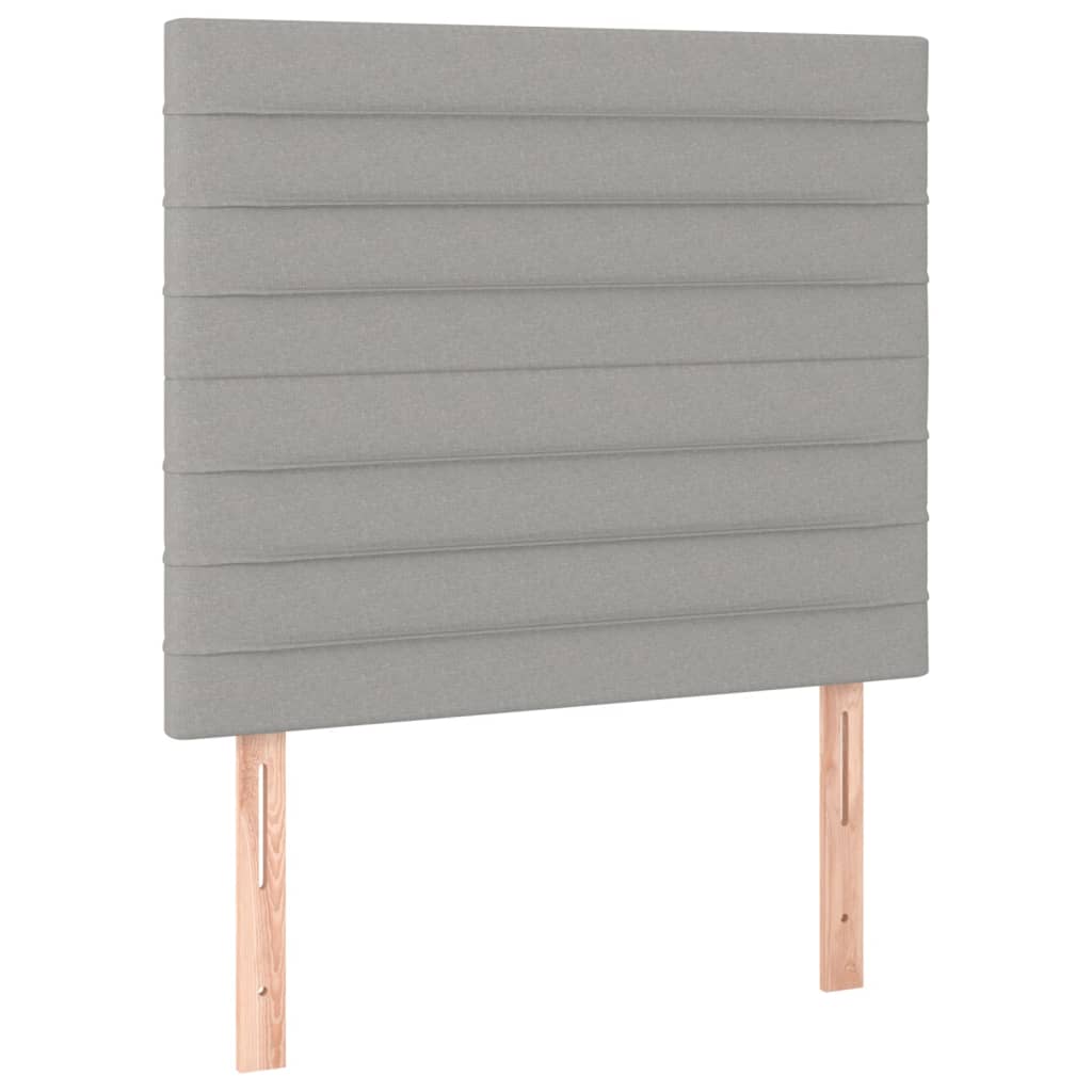 sengegavl med LED-lys 100x5x118/128 cm stof lysegrå