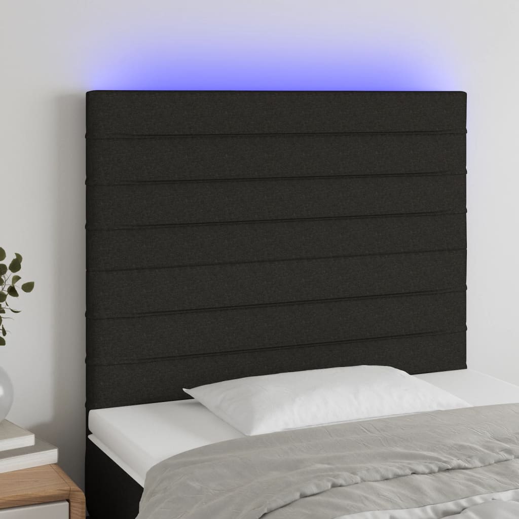 sengegavl med LED-lys 100x5x118/128 cm stof sort